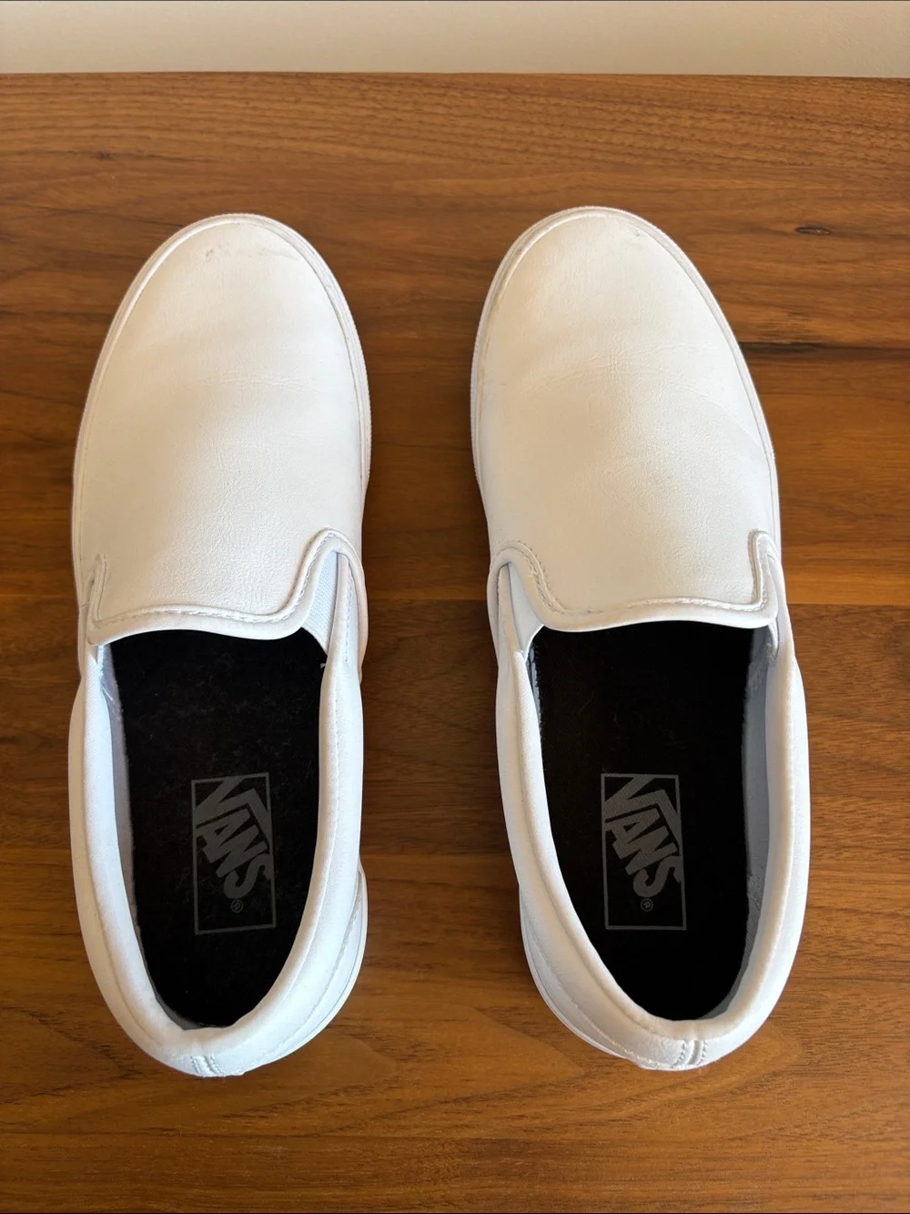 Vans White Classic Slip-On Leather Loafers for Men